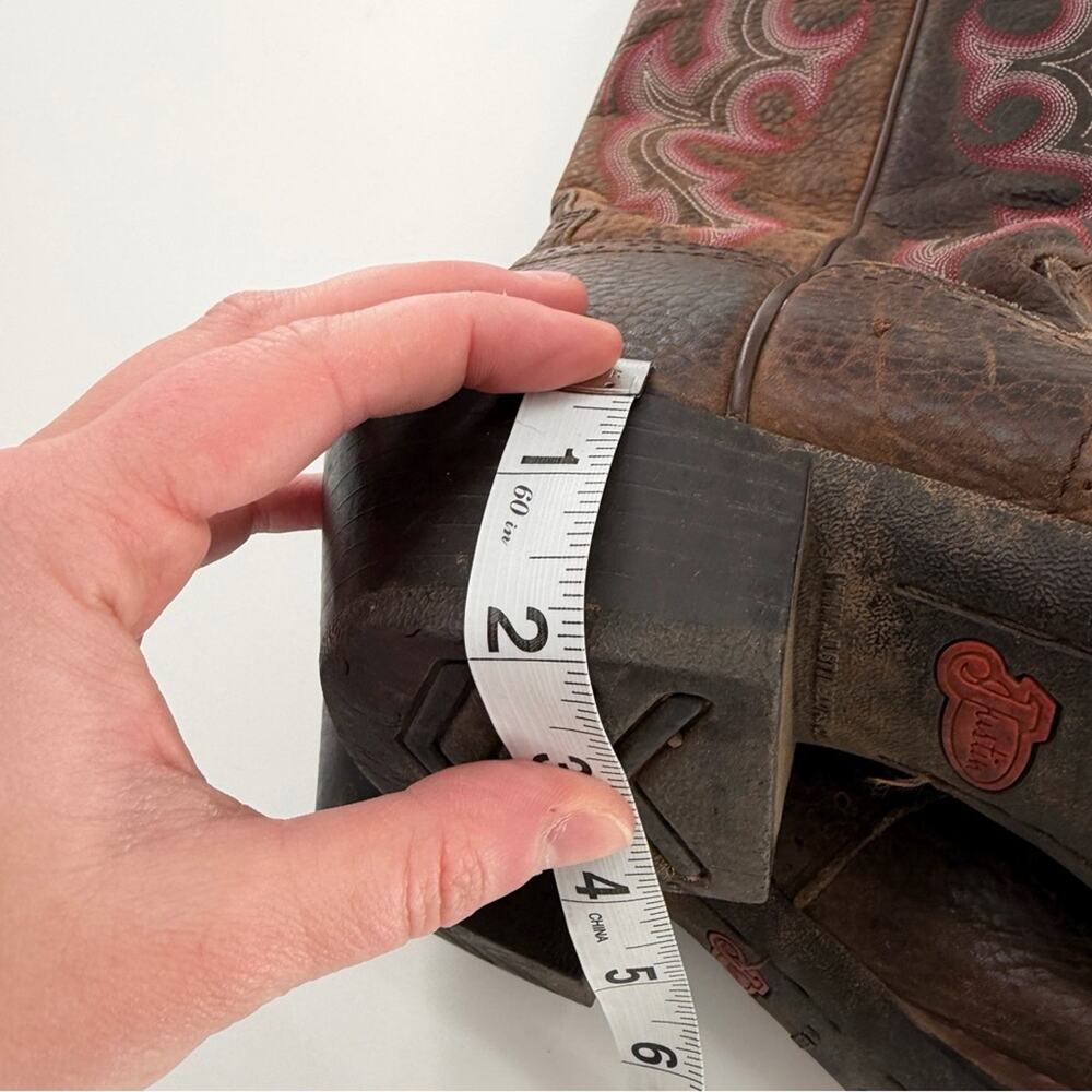 Justin Boots Women’s QuickDraw Western Boots in Chocolate Brown Pink Stitching - Picture 8 of 14